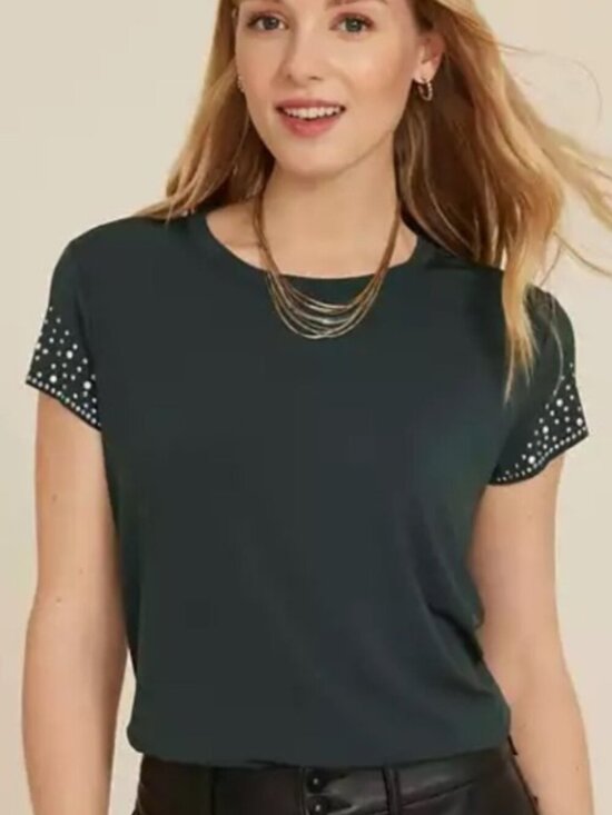 Maurices Tops - Maurices edgely Studded Rhinestone Short Sleeve Tee - Scarab